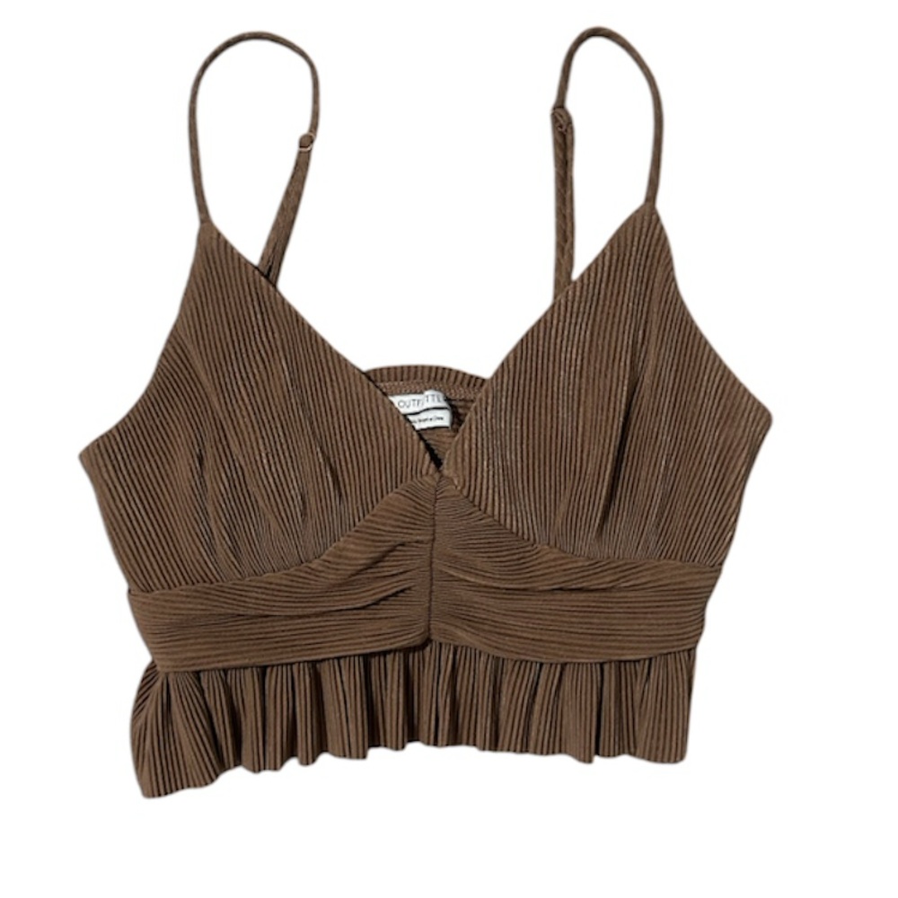 UO - Brown Ribbed Flare Cropped Top